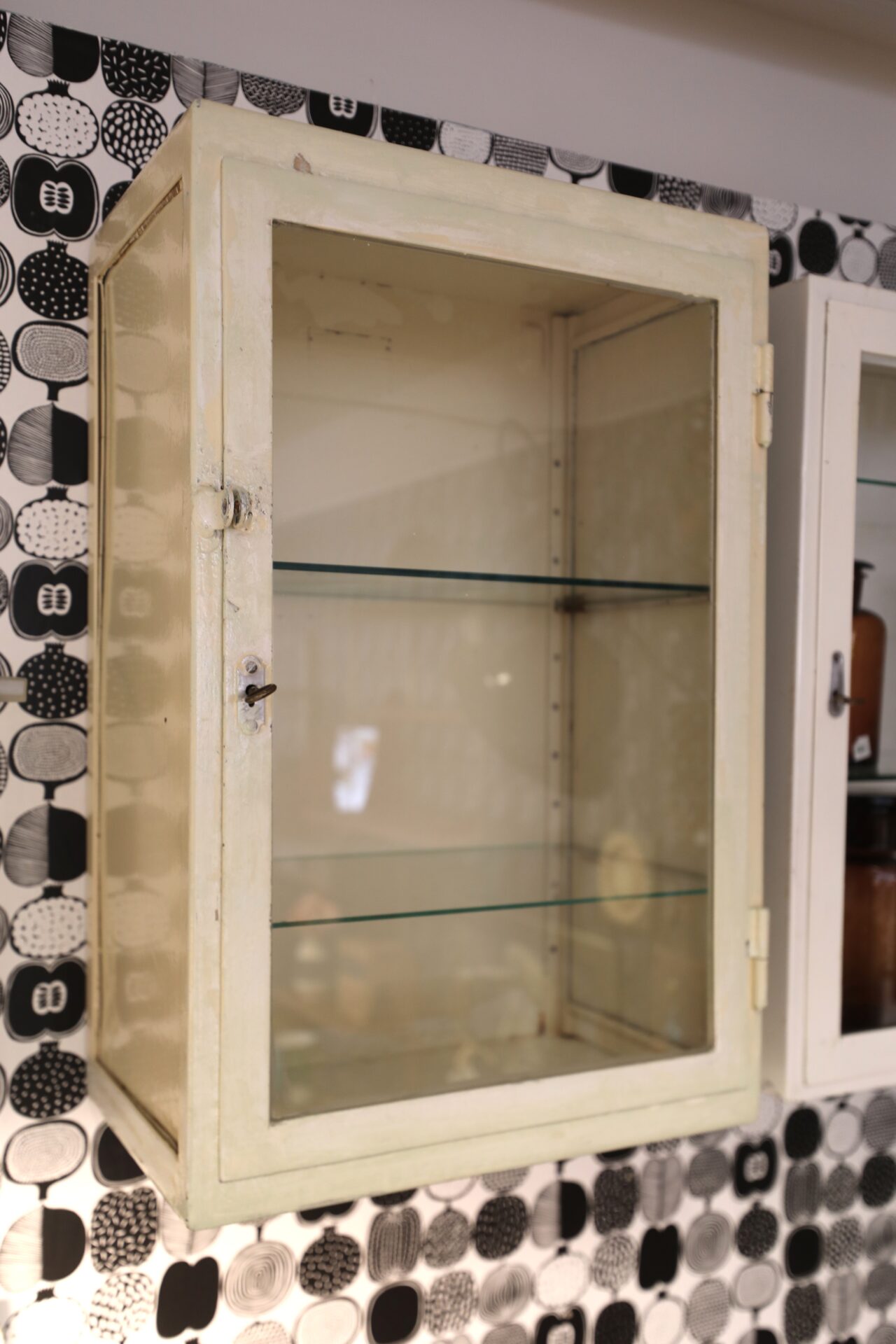 Läs mer om artikeln Vägghängt läkarskåp i plåt och glas. 50x32x76 cm