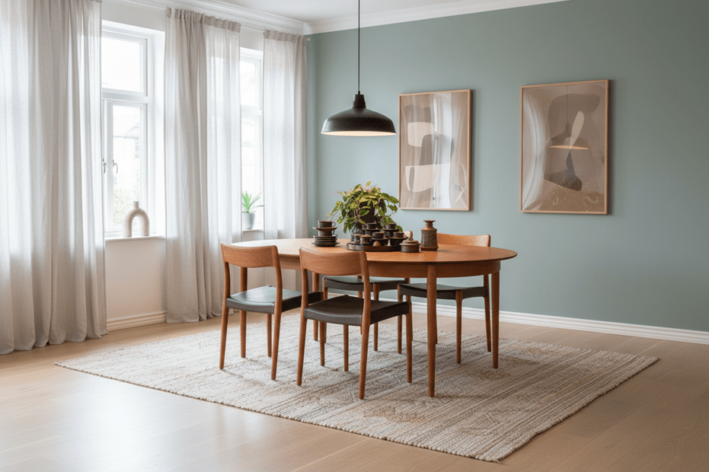 Danska matstolar i massiv teak med vintageskinn tidlös design och hög komfort