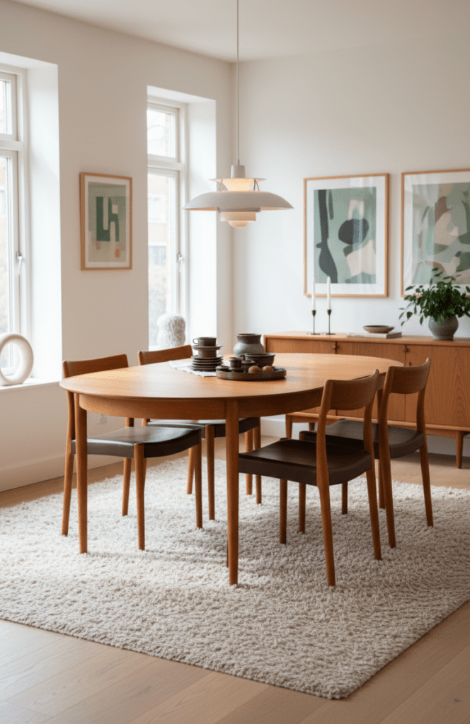 Danska matstolar i massiv teak med vintageskinn tidlös design och hög komfort