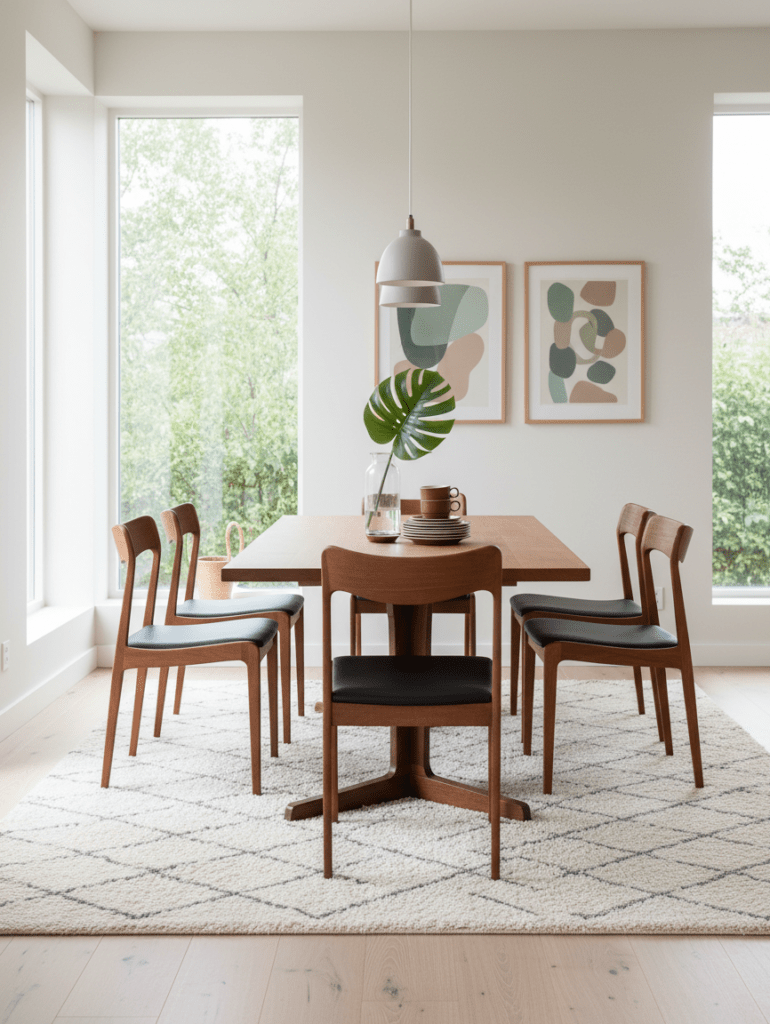 Dansk teakstol i massiv teak med svart skinn. 50 cm bred