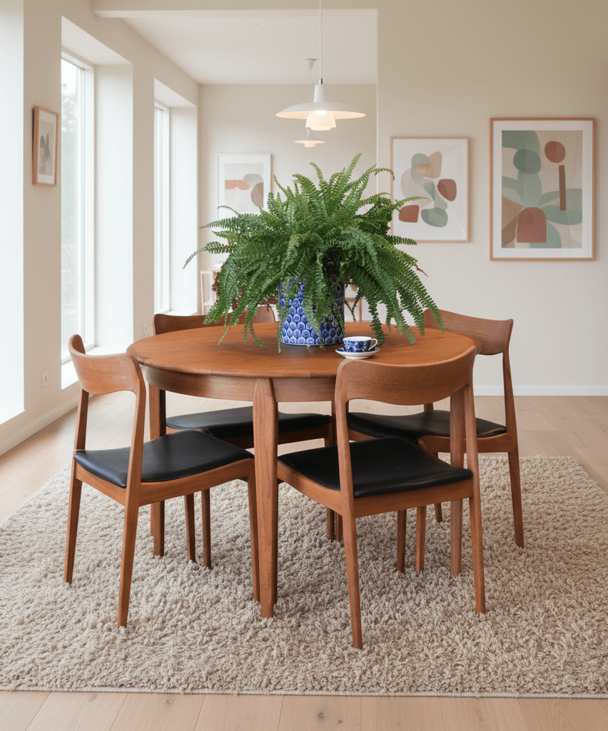 Dansk teakstol i massiv teak med svart skinn. 50 cm bred