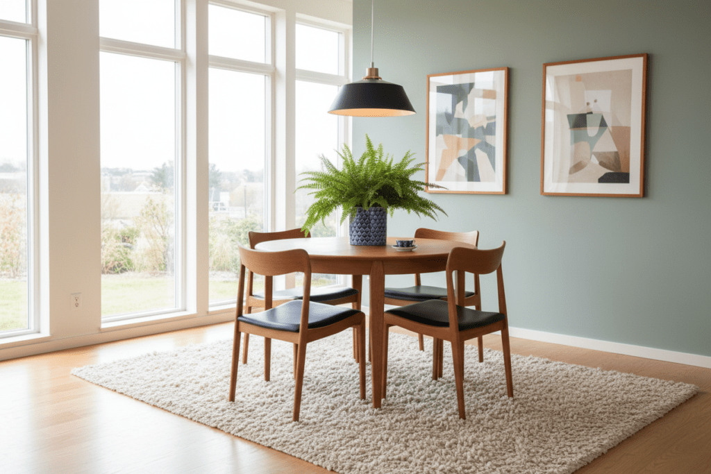 Dansk teakstol i massiv teak med svart skinn. 50 cm bred