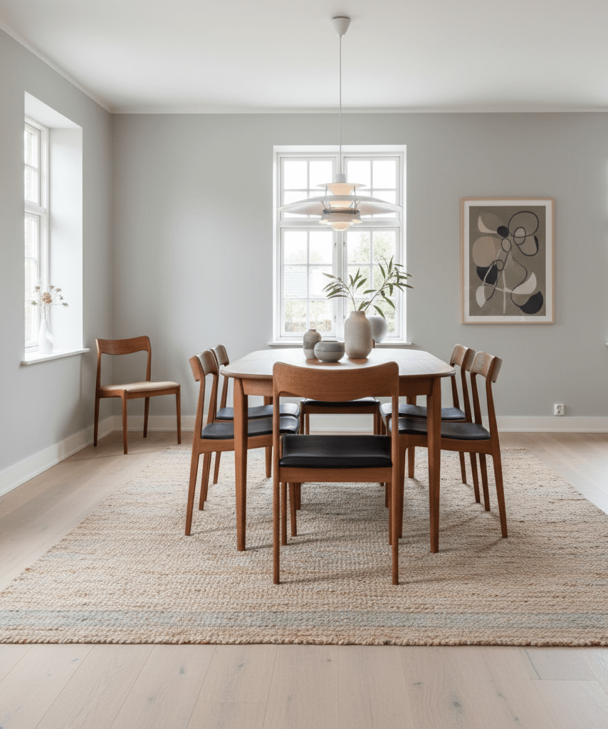 Dansk teakstol i massiv teak med svart skinn. 50 cm bred