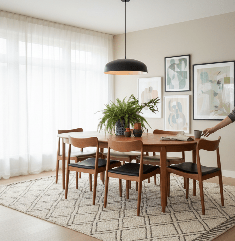 Dansk teakstol i massiv teak med svart skinn. 50 cm bred