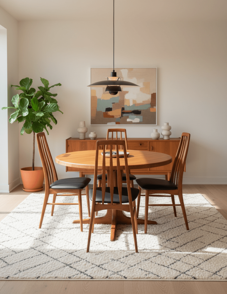 Eva-stolar i teak av Niels Kofoed – dansk designklassiker med svart skinn