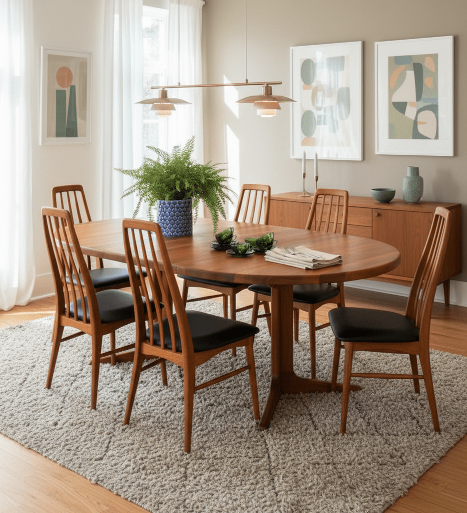Eva-stolar i teak av Niels Kofoed – dansk designklassiker med svart skinn