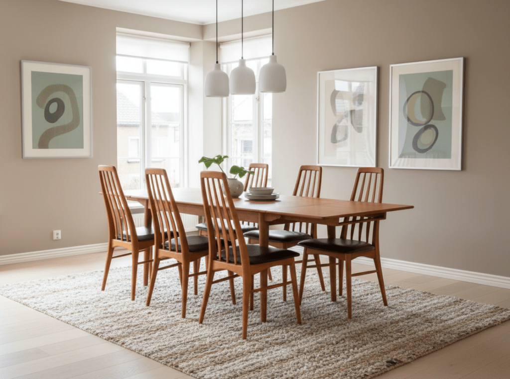 Eva-stolar i teak av Niels Kofoed – dansk designklassiker med svart skinn