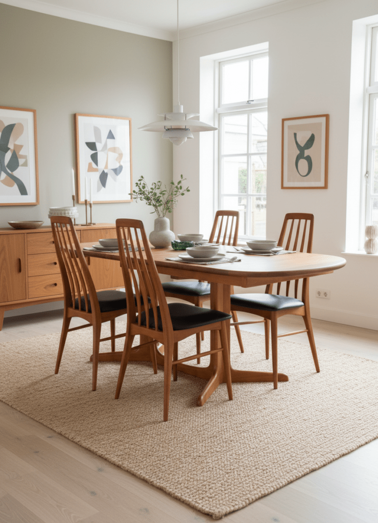 Eva-stolar i teak av Niels Kofoed – dansk designklassiker med svart skinn