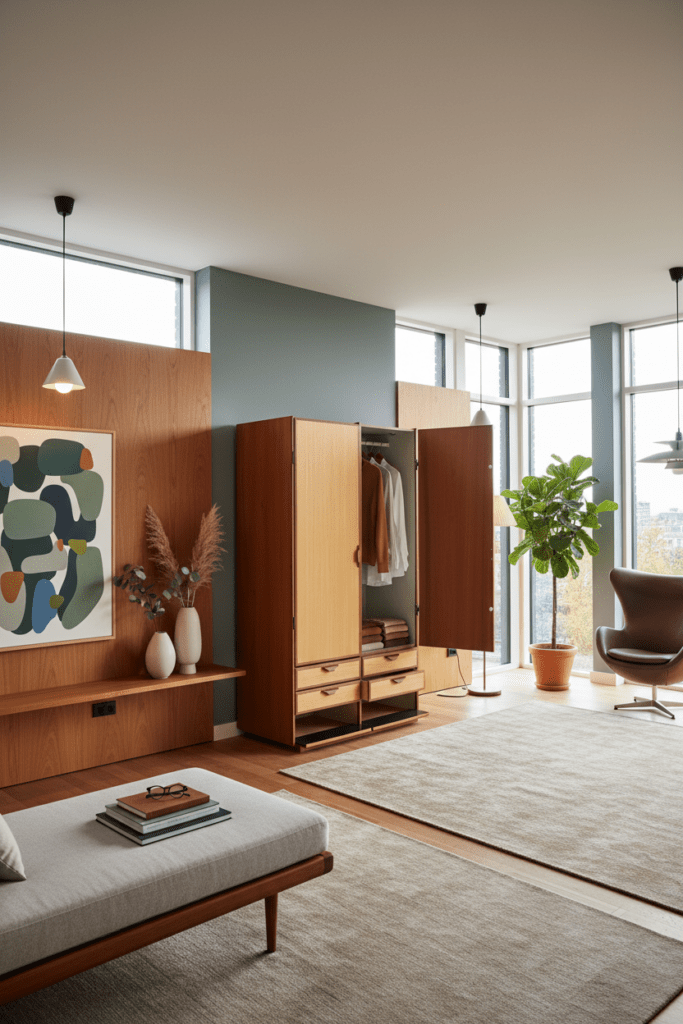 Omann Jun garderob i teak & Oregon Pine. 125x61x202 cm