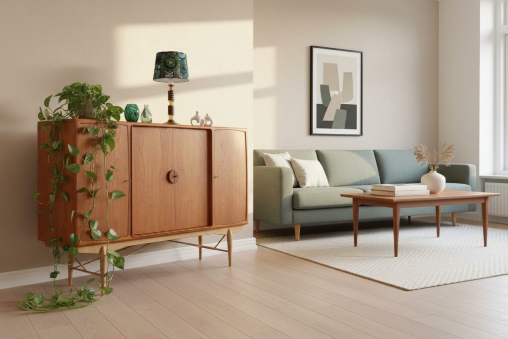 Danskt skåp i teak och ek 1960-tal. 170x42x121 cm