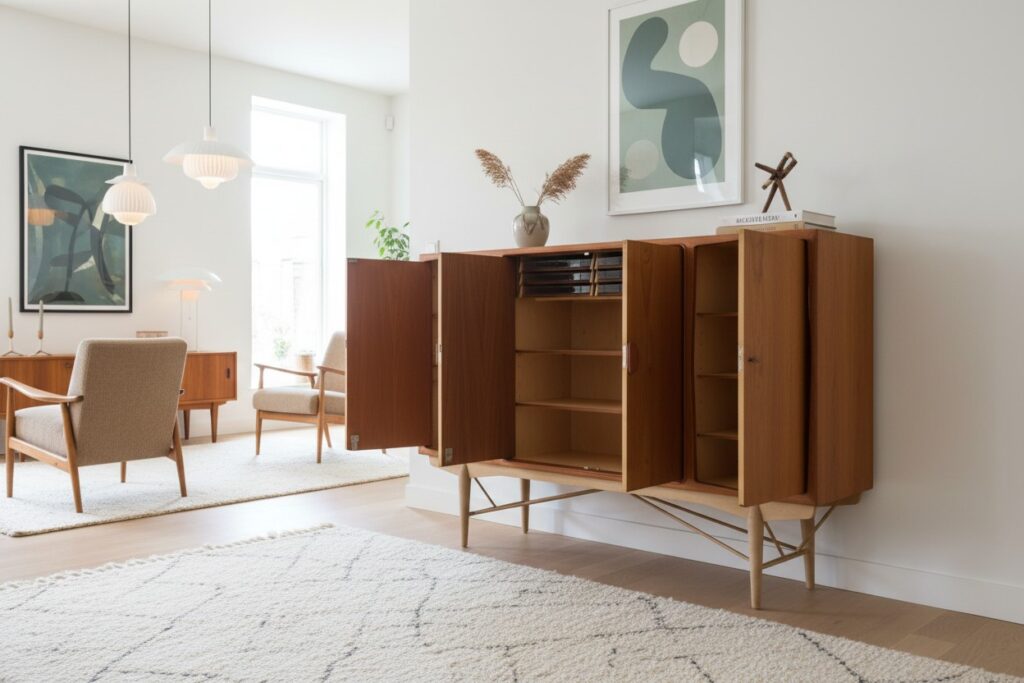 Danskt skåp i teak och ek 1960-tal. 170x42x121 cm