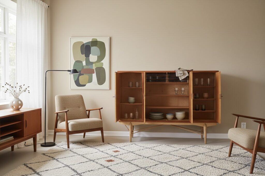 Danskt skåp i teak och ek 1960-tal. 170x42x121 cm