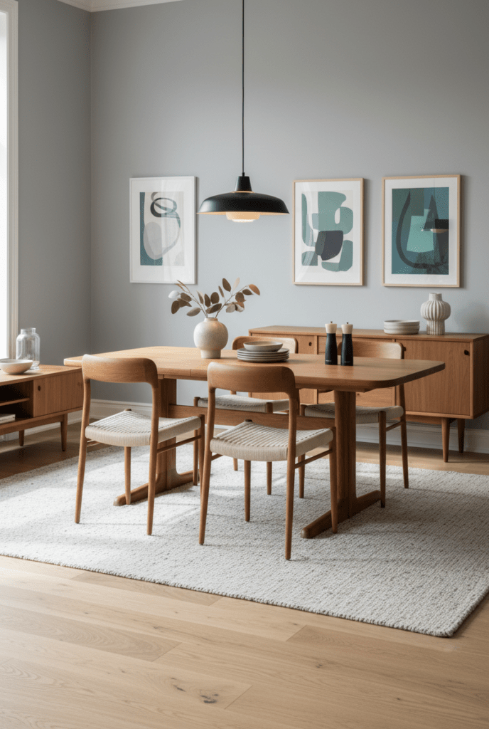 Niels Møller modell 75 stol i teak och flätad sits. 50 cm bred