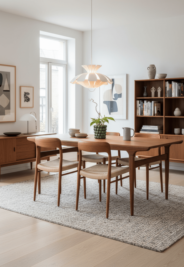 Niels Møller modell 75 stol i teak och flätad sits. 50 cm bred