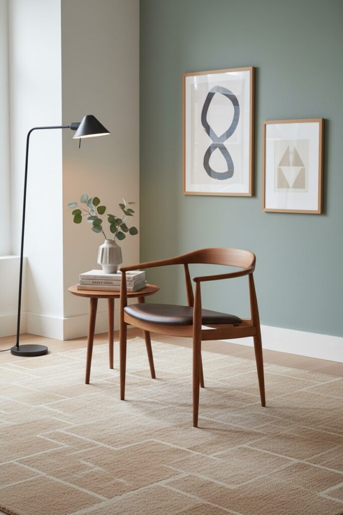 Illum Wikkelsø karmstol för Eilersen i alm och svart skinn. 62 cm bred