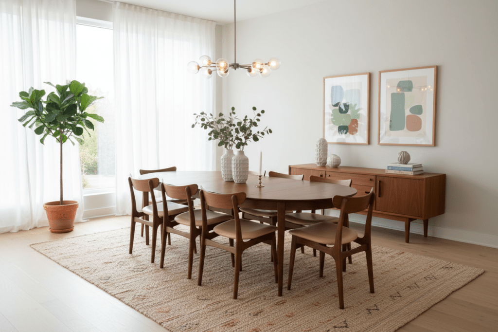 Matbord i teak Henning Kjærnulf för Sorø Møbelfabrik Danmark 1960-tal. 115 cm ø+3×50 cm