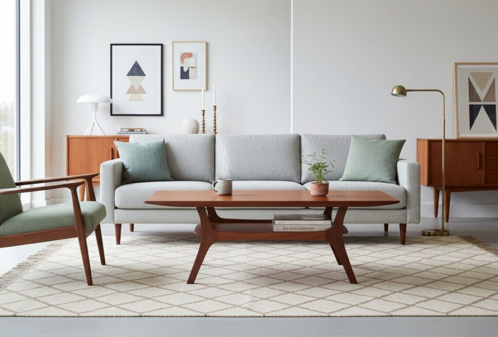 Danskt soffbord i teak med tidningshylla från 1960-talet. 135x53x55 cm