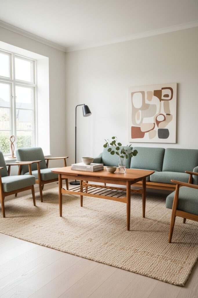 Danskt utdragbart soffbord i teak och ek med tidningshylla. 104x52x54+2x36 cm
