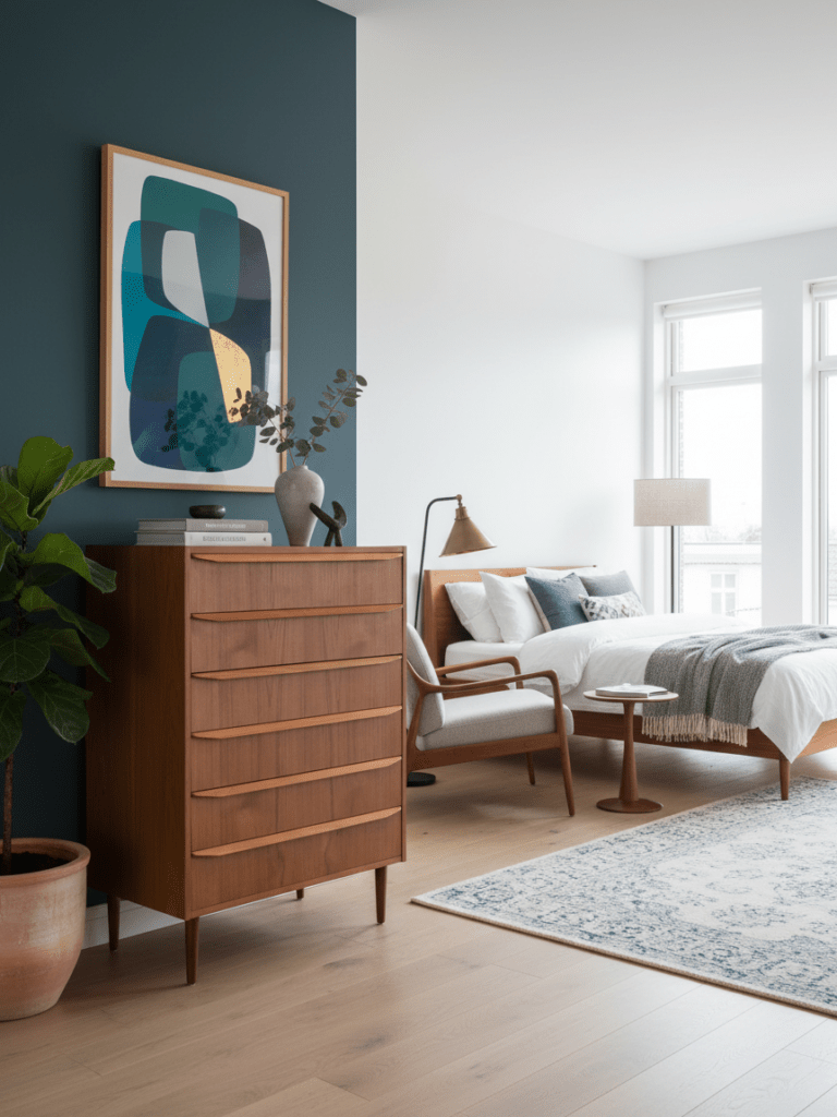 Dansk byrå i teak med sex lådor. 80x40x109 cm
