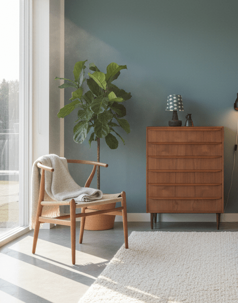 Dansk byrå i teak med sex lådor. 80x40x109 cm