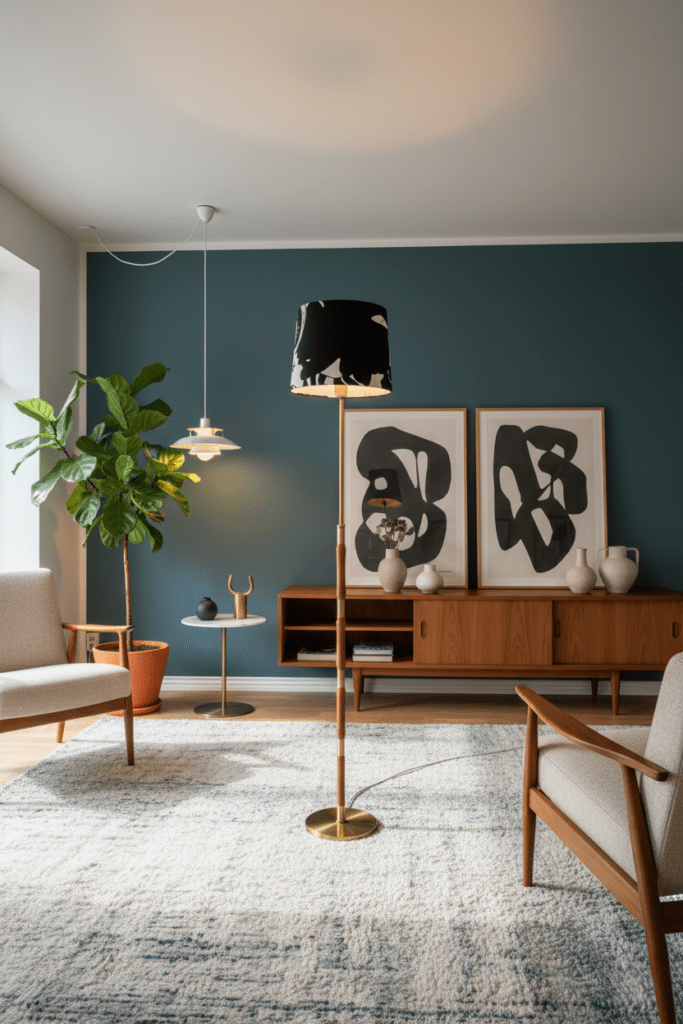Dansk golvlampa i ek och mässing med justerbar höjd