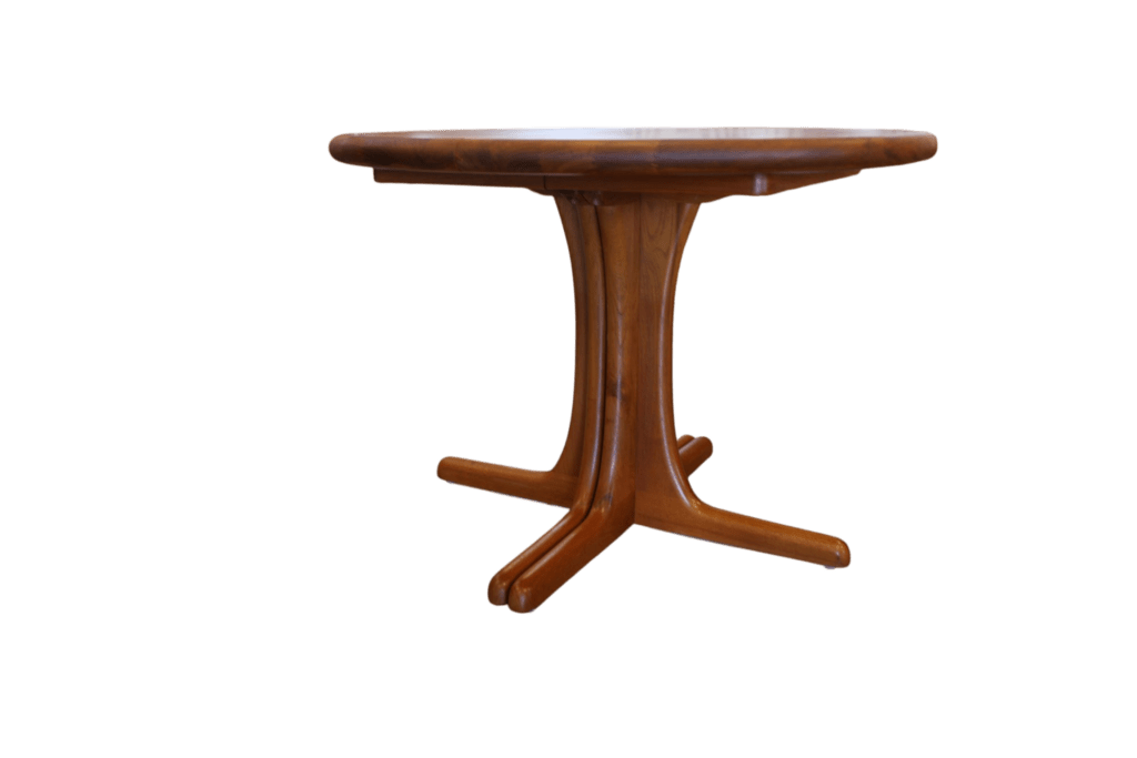 Matbord i massiv teak med iläggsskiva KS Møbler Danmark. 100 cm ø+50.5 cm