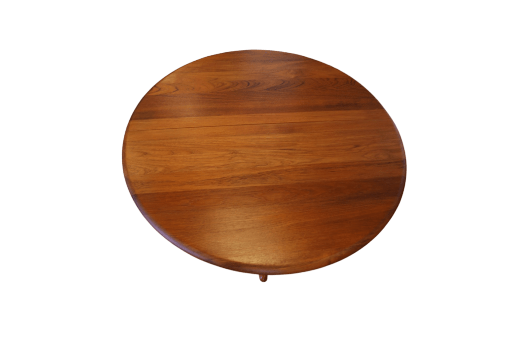 Matbord i massiv teak med iläggsskiva KS Møbler Danmark. 100 cm ø+50.5 cm