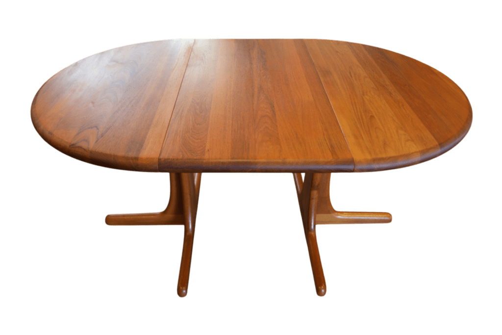 Matbord i massiv teak med iläggsskiva KS Møbler Danmark. 100 cm ø+50.5 cm