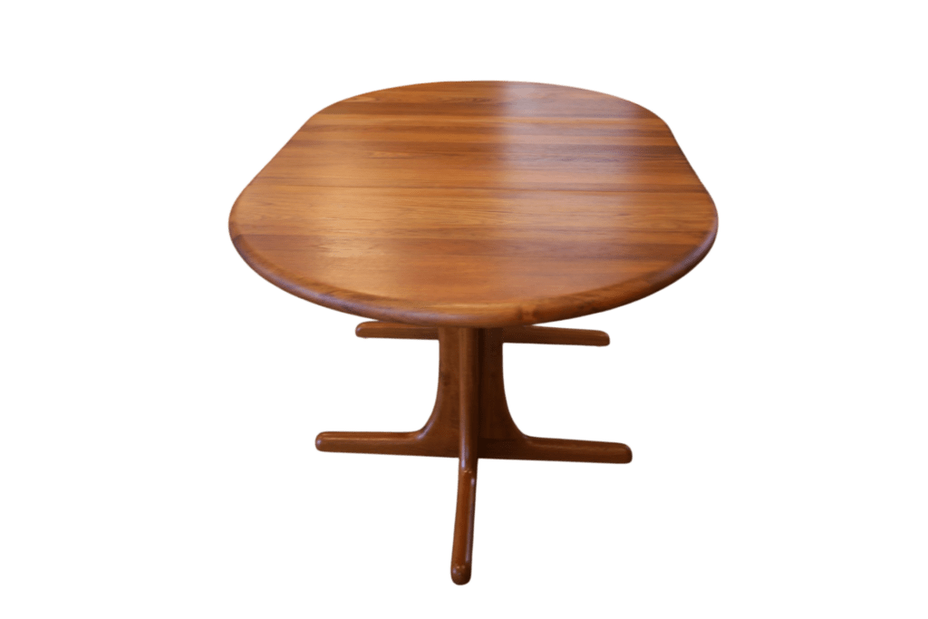 Matbord i massiv teak med iläggsskiva KS Møbler Danmark. 100 cm ø+50.5 cm