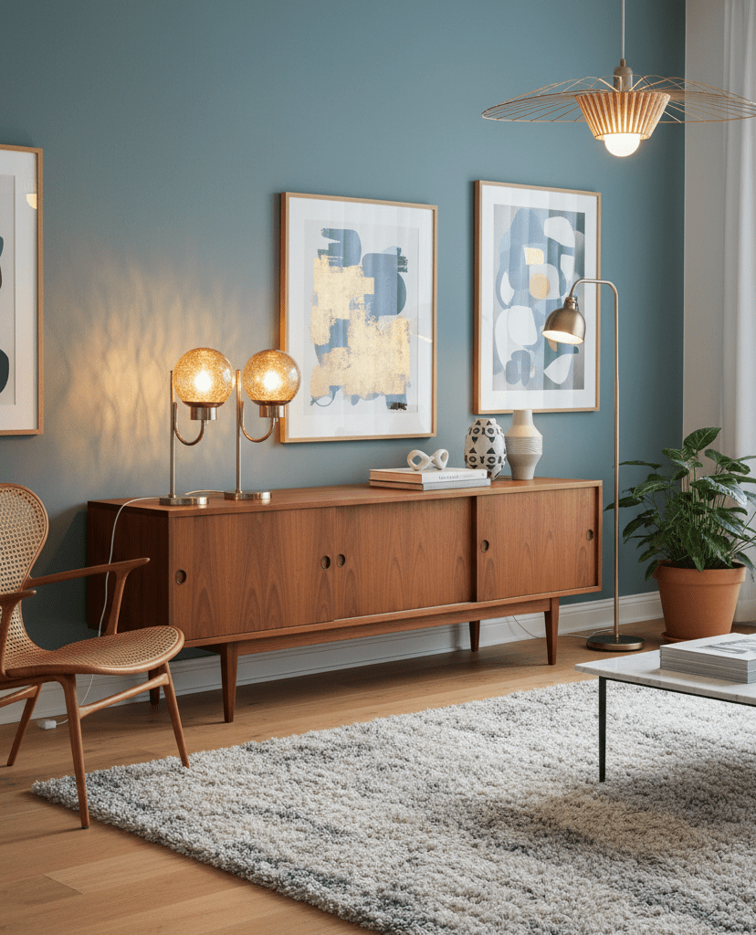 Bergboms bordslampa i mässing med amberfärgad glaskupa, svensk design 1960 tal