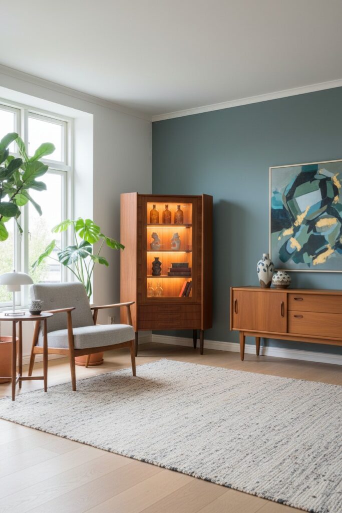 Gunni Omann Danmark hörnvitrinskåp i teak. 89x57x146 cm