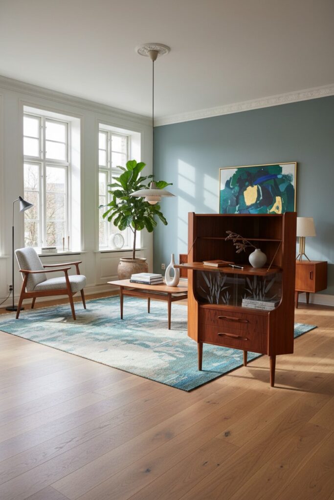 Hörnskåp med barskåp i teak av Gunni Omann för Omann Jun. 84x56x123 cm