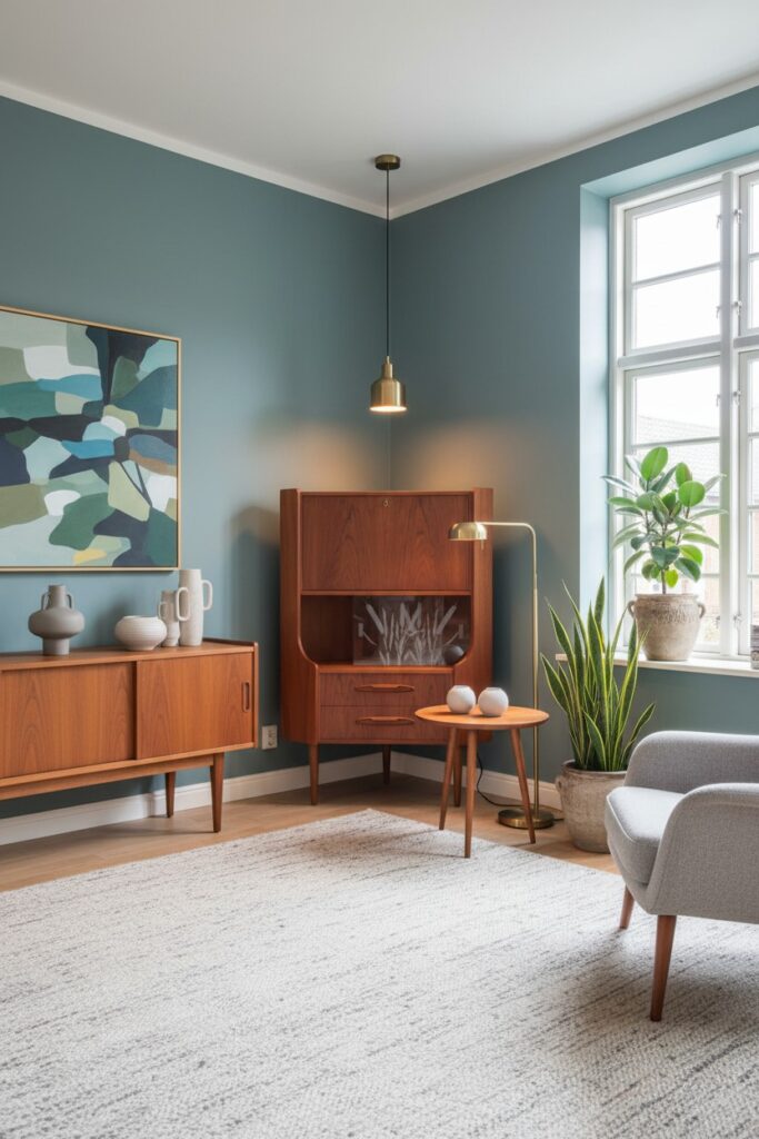 Hörnskåp med barskåp i teak av Gunni Omann för Omann Jun. 84x56x123 cm