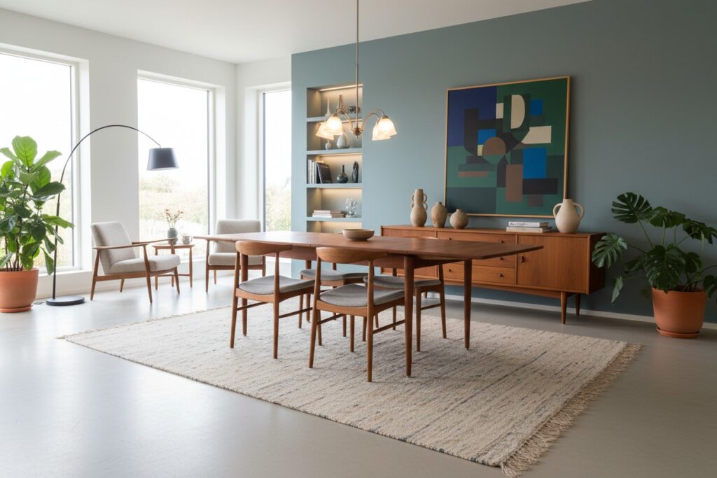 Gunni Omann för Omann Jun matbord i teak. 135x87x73+2x53 cm