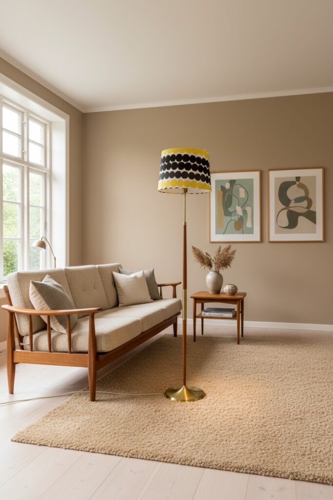Dansk golvlampa i teak och mässing. 148 cm hög