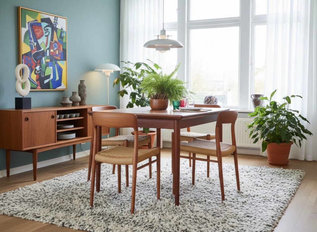 Niels Møller modell 75 stol i teak och flätad sits. 50 cm bred