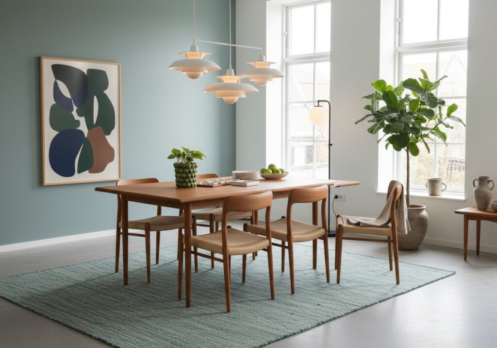 Niels Møller modell 75 stol i teak och flätad sits. 50 cm bred