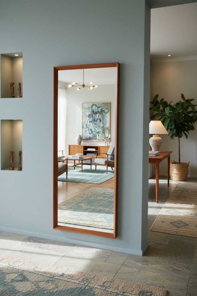 Dansk helkroppsspegel i teak. 50x103 cm