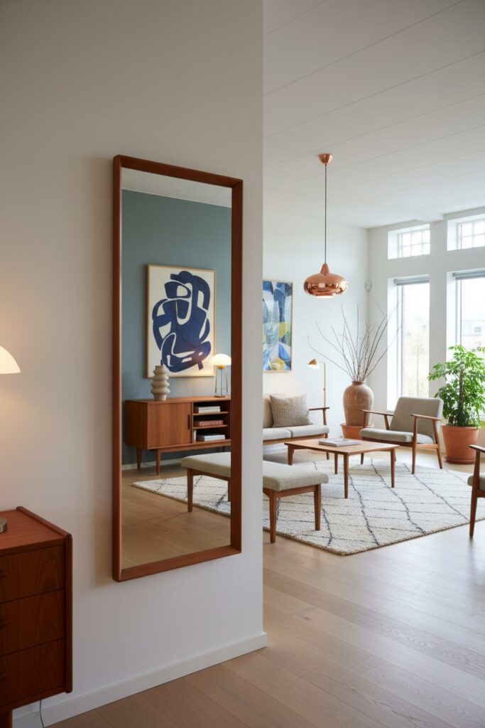 Dansk helkroppsspegel i teak. 50x103 cm