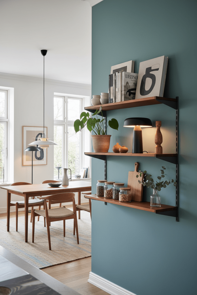 Kai Kristiansen vägghängt hylla i teak. 89x25x85 cm