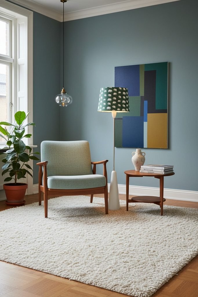 Golvlampa från 1950-talet i mässing och naturvitt trä. 105 cm hög
