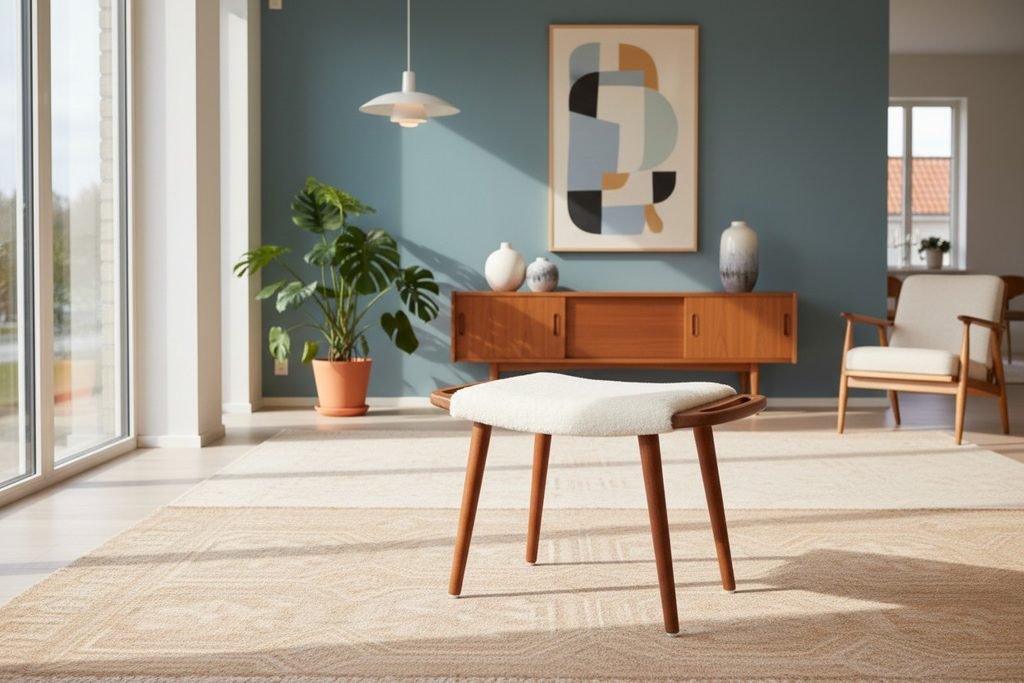 Dansk pall i teak med teakhandtag. 60x32x44 cm
