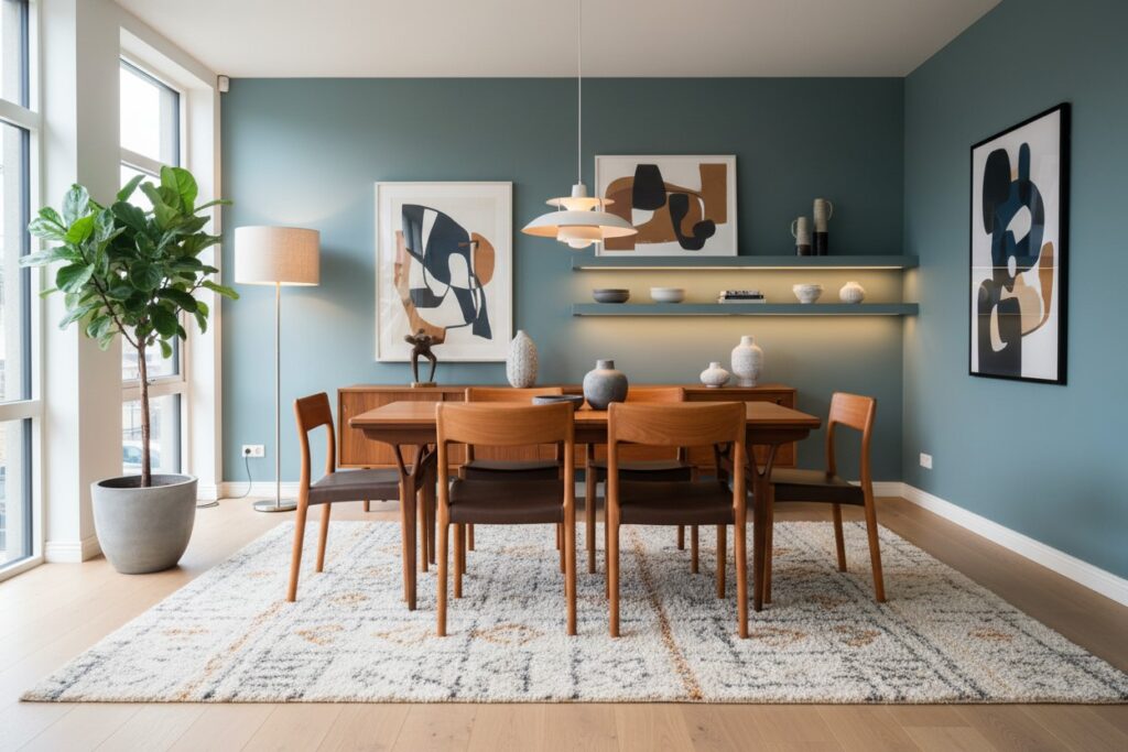 Danska matstolar i massiv teak med vintageskinn tidlös design och hög komfort