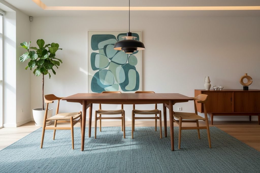 Hans J. Wegner matbord AT 310 i teak & ek för Andreas Tuck. 160x86x73+2×40 cm