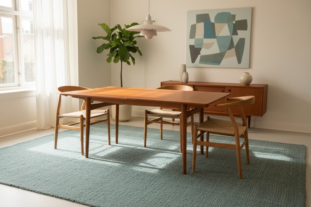 Hans J. Wegner matbord AT 310 i teak & ek för Andreas Tuck. 160x86x73+2×40 cm