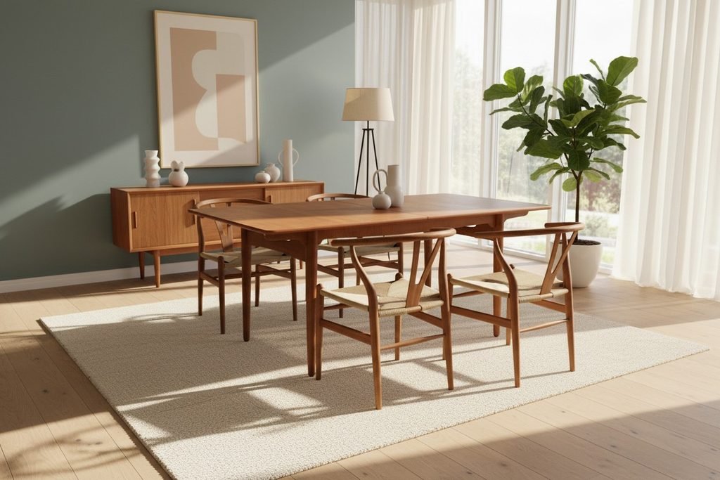 Hans J. Wegner matbord AT 310 i teak & ek för Andreas Tuck. 160x86x73+2×40 cm
