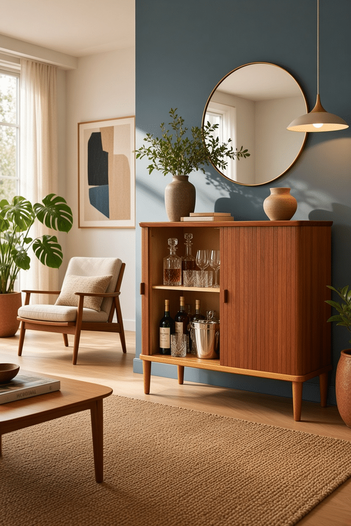 Danskt jalusiskåp i teak med ben i ek 1960-tal. 71x42x76 cm