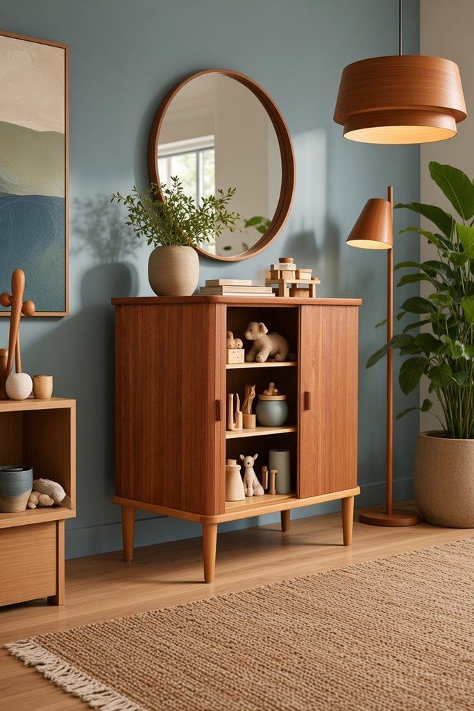 Danskt jalusiskåp i teak med ben i ek 1960-tal. 71x42x76 cm