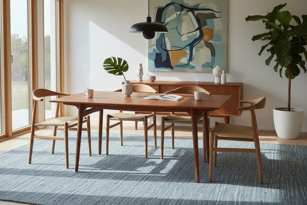Hans J. Wegner matbord AT 310 i teak & ek för Andreas Tuck. 160x86x73+2×40 cm