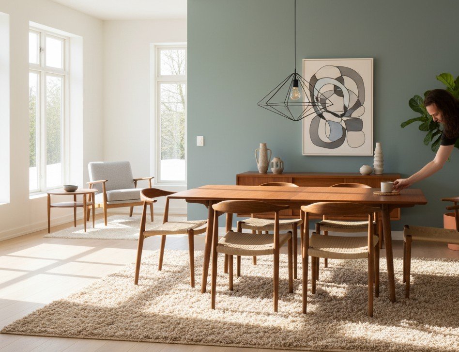 Hans J. Wegner matbord AT 310 i teak & ek för Andreas Tuck. 160x86x73+2×40 cm